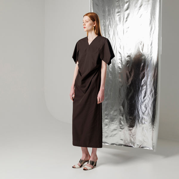 V-NECK WAIST DRAPE DRESS