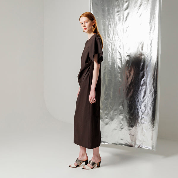 V-NECK WAIST DRAPE DRESS