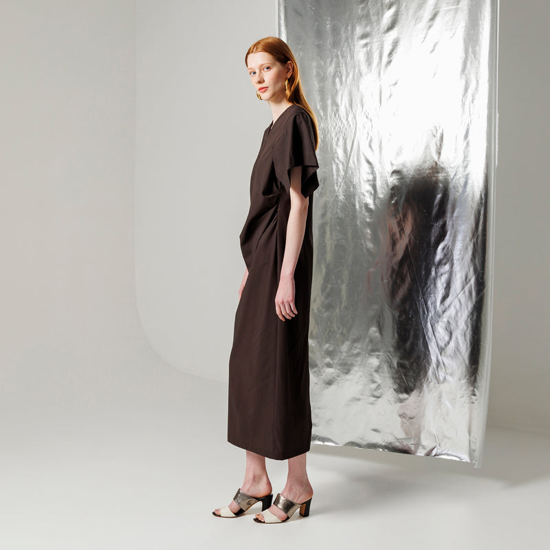 V-NECK WAIST DRAPE DRESS